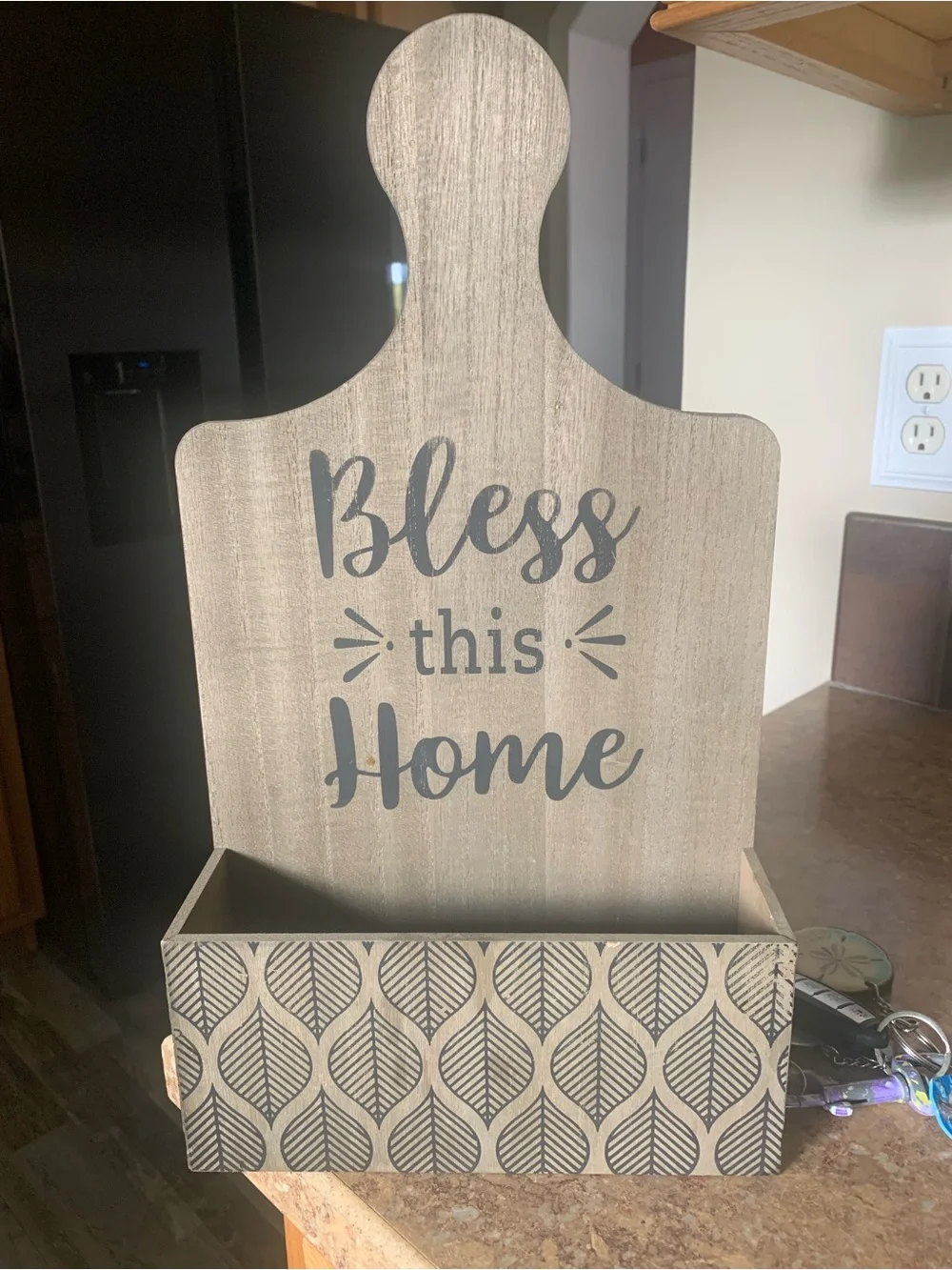 Bless This Home Grey Wood Wall Decor Organizer
